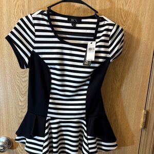 BCX Striped Black and White Peplum Top
